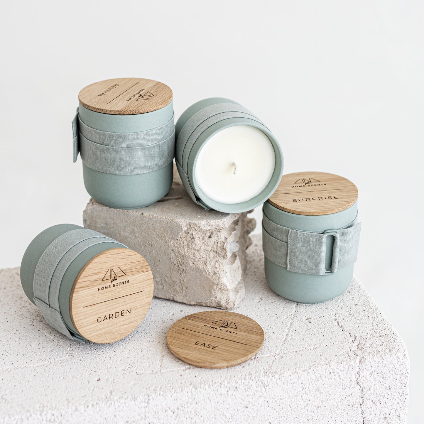 Greenish Scented Candle with Oak Lid