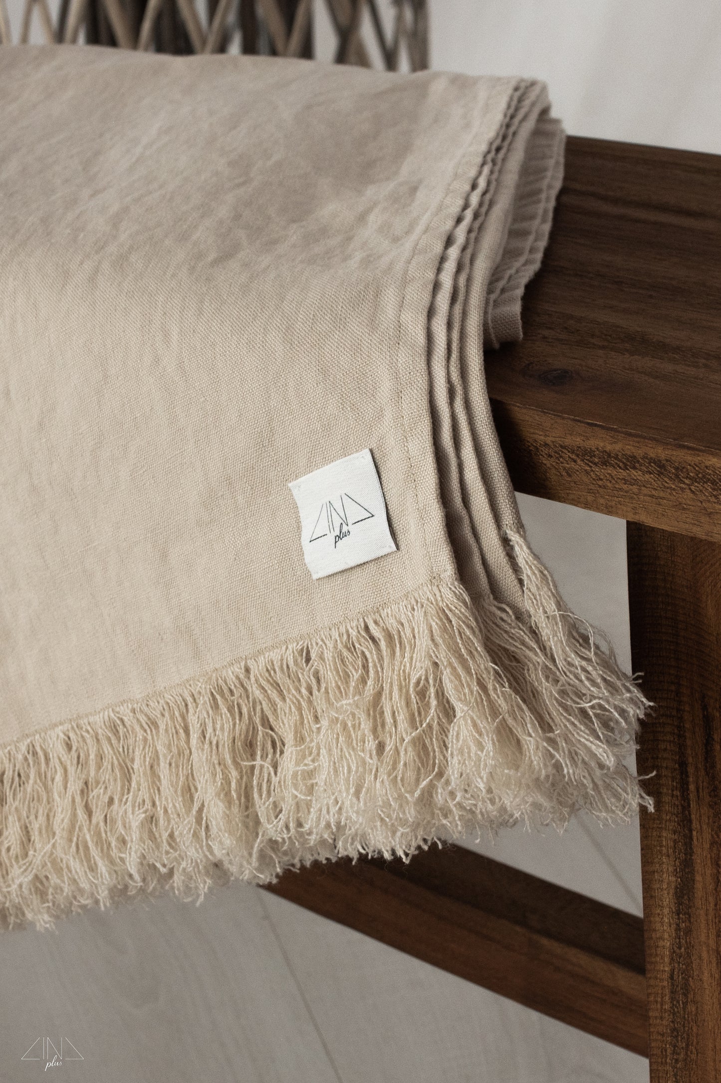 Heavy Weight Linen Throw with fringes in color Cream.