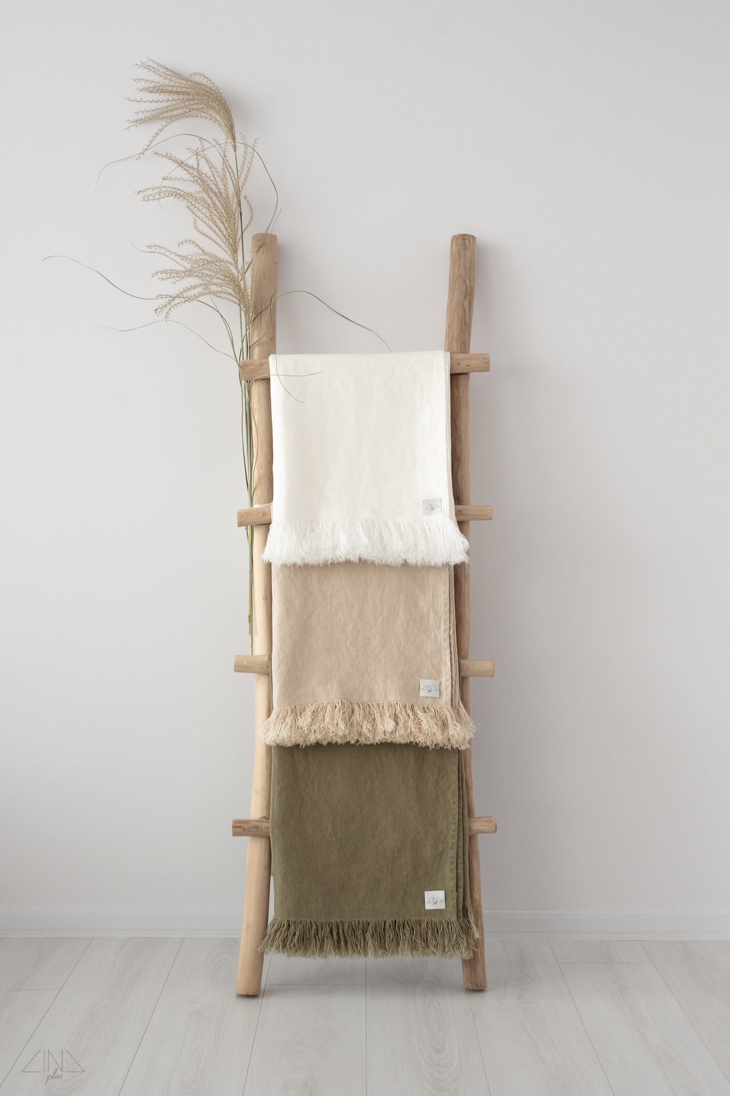 Heavy Weight Linen Throws with fringes in colors Off-white, Cream, Olive.