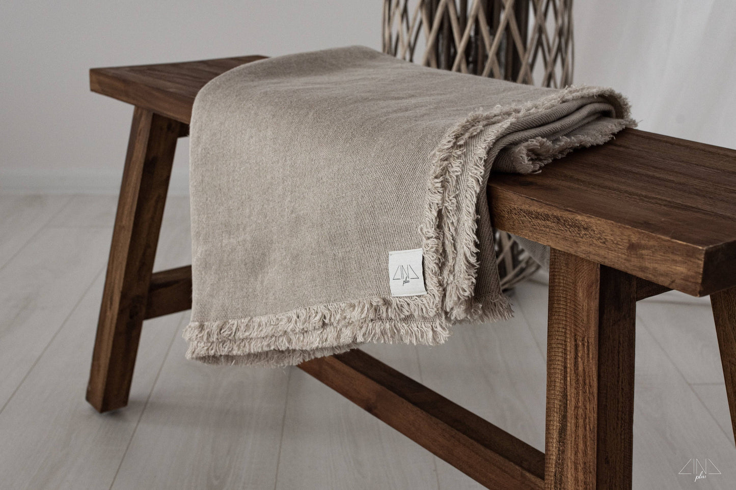 RAWEDGIA Twill Linen Throw in NATURAL