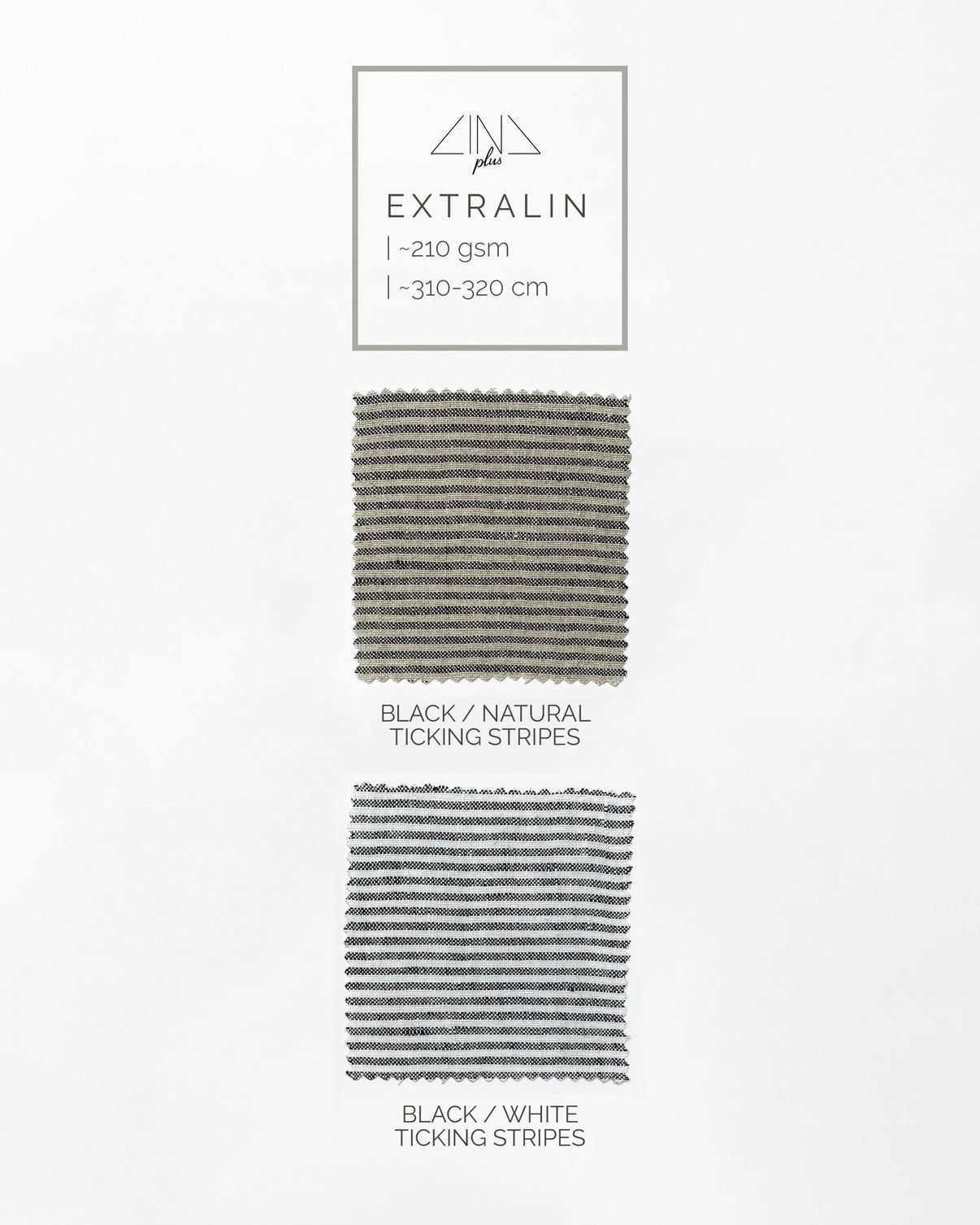 Medium Weight Linen color samples in Black and Natural ticking stripes, Black and White ticking stripes.