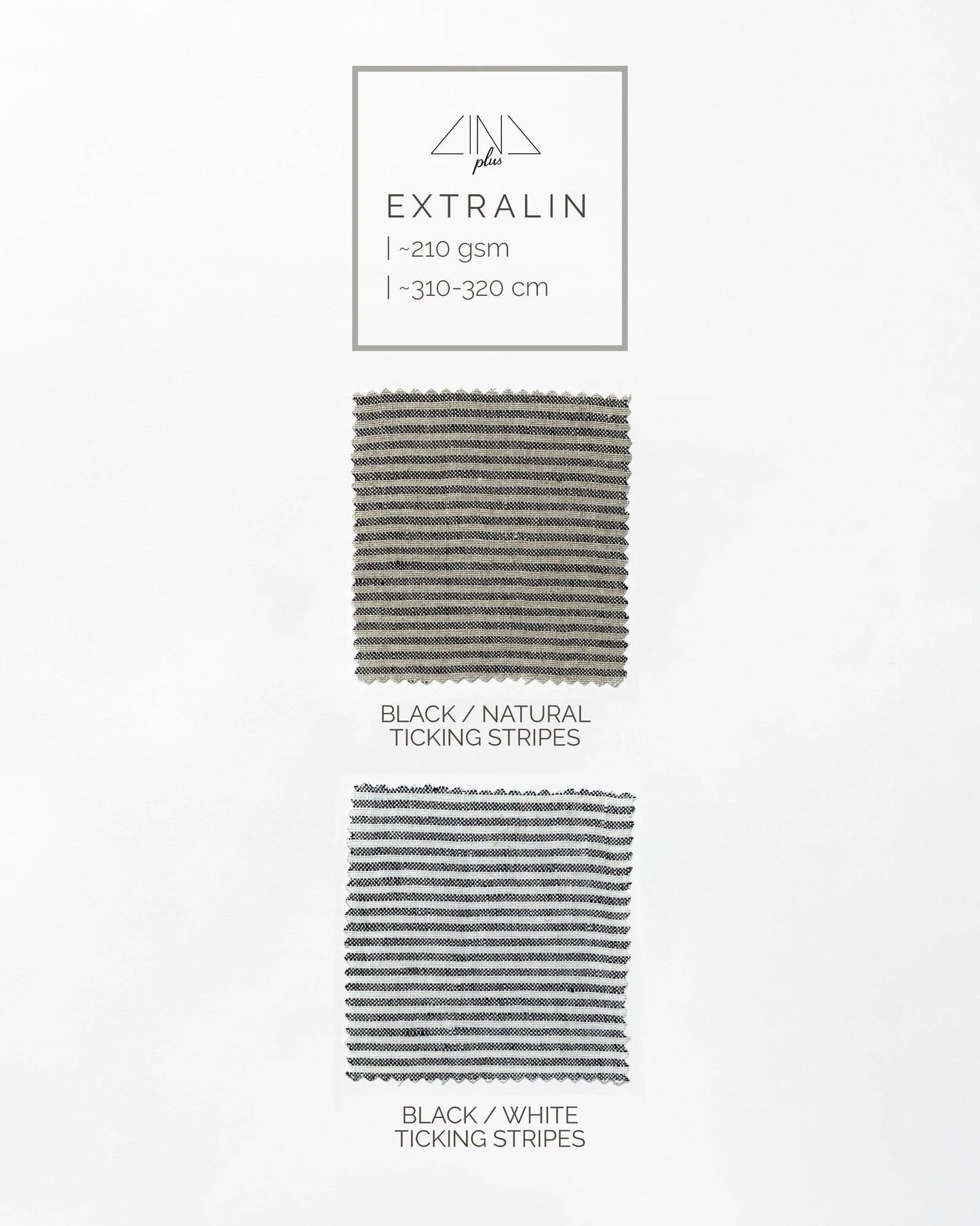 Medium Weight Linen color samples in Black and Natural ticking stripes, Black and White ticking stripes.