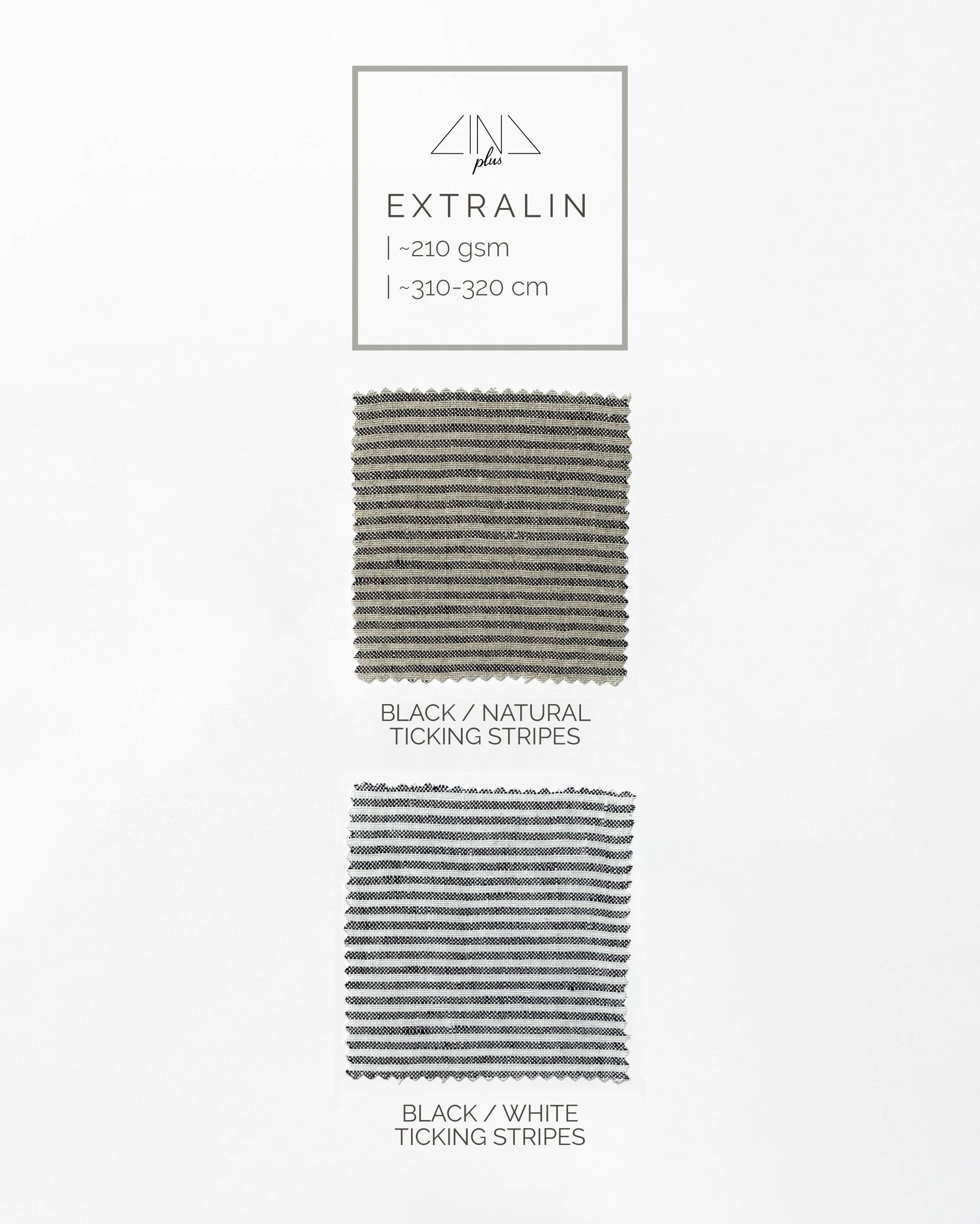 Medium Weight Linen color samples in Black and Natural ticking stripes, Black and White ticking stripes.