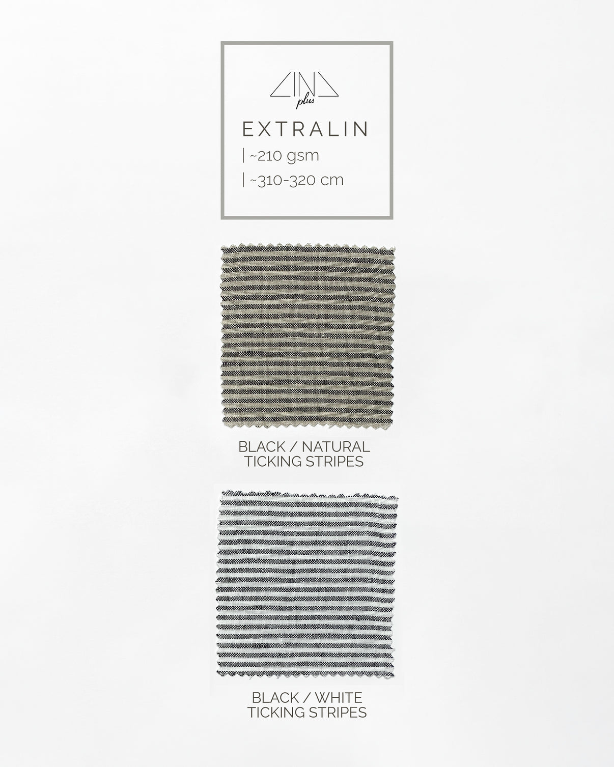 Medium Weight Linen color samples in Black and Natural ticking stripes, Black and White ticking stripes.