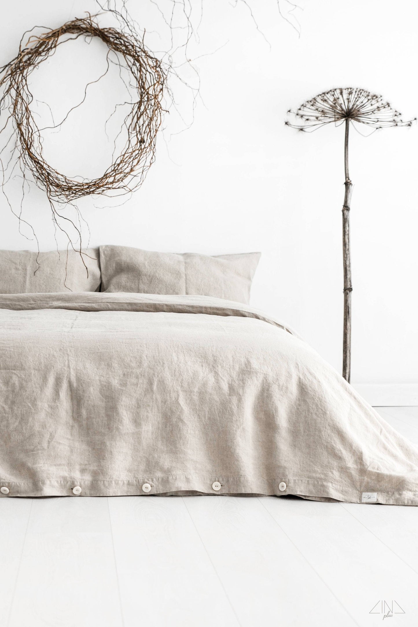 Medium Weight Linen Duvet Cover Set with Pillowcases in Natural flax color.