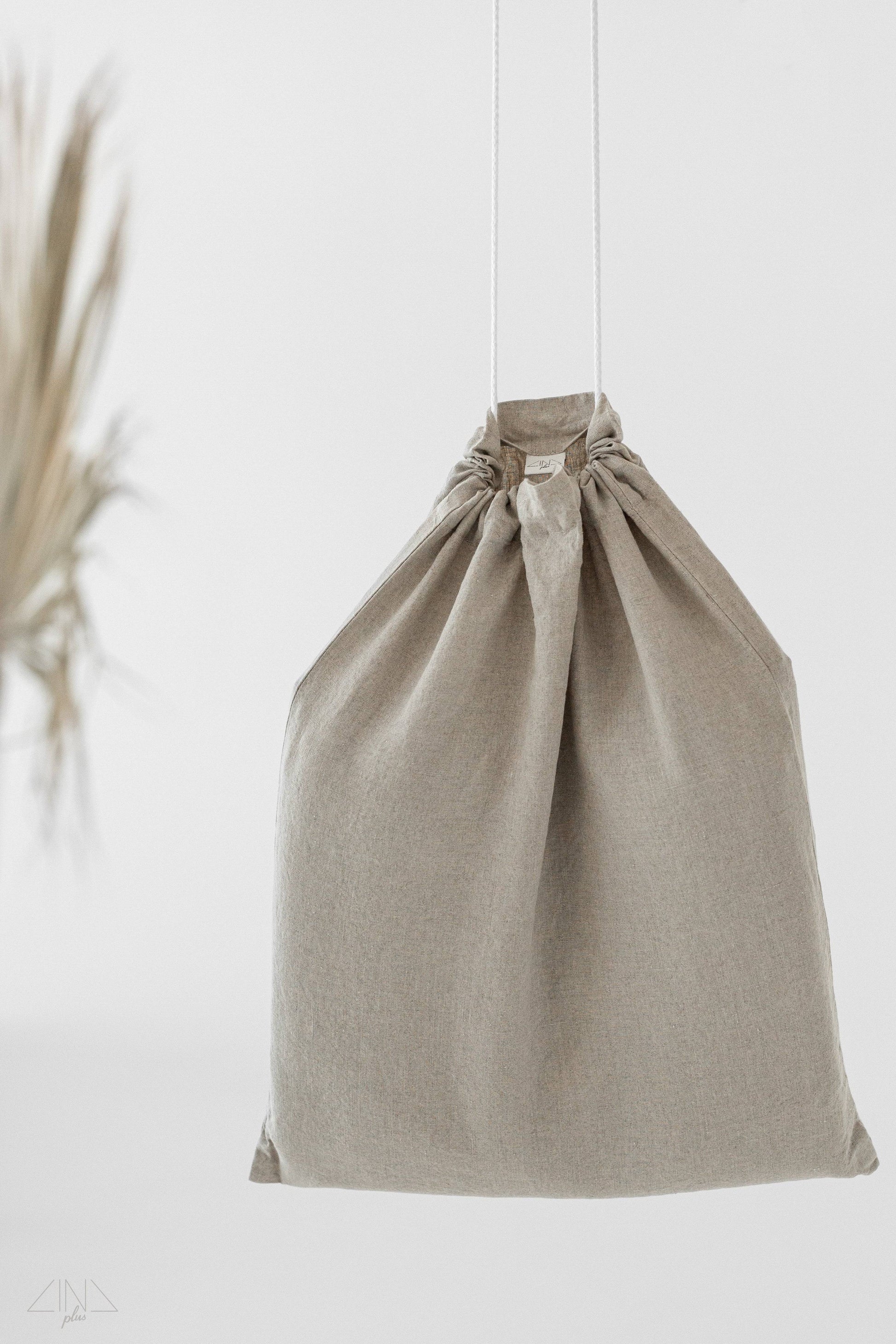 Medium Weight Linen Laundry Bag in Natural flax color.